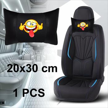 Auto Nackenkissen 20x30cm Nackenpolster Leder Schwarz mit Druck Design Smiley